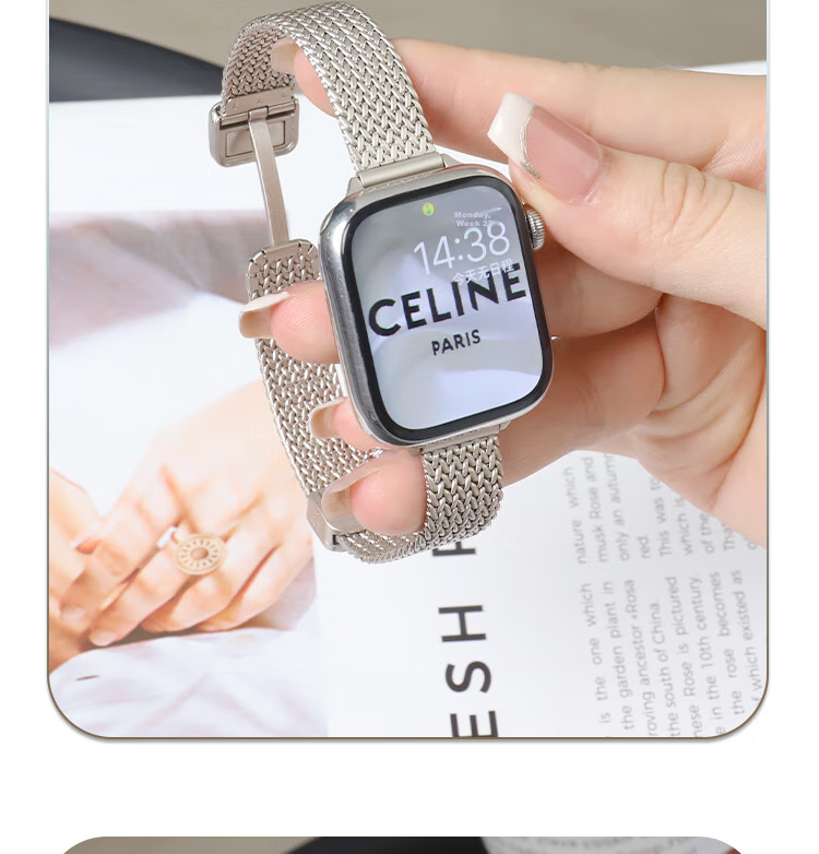 MSSM Compatible Apple Watch Band for Apple IWatch S12/11/10/SE/ultra4 Metal Slim Waist S8 Magnetic Women's Wristband - Starlight Color 44/45/46/49 7