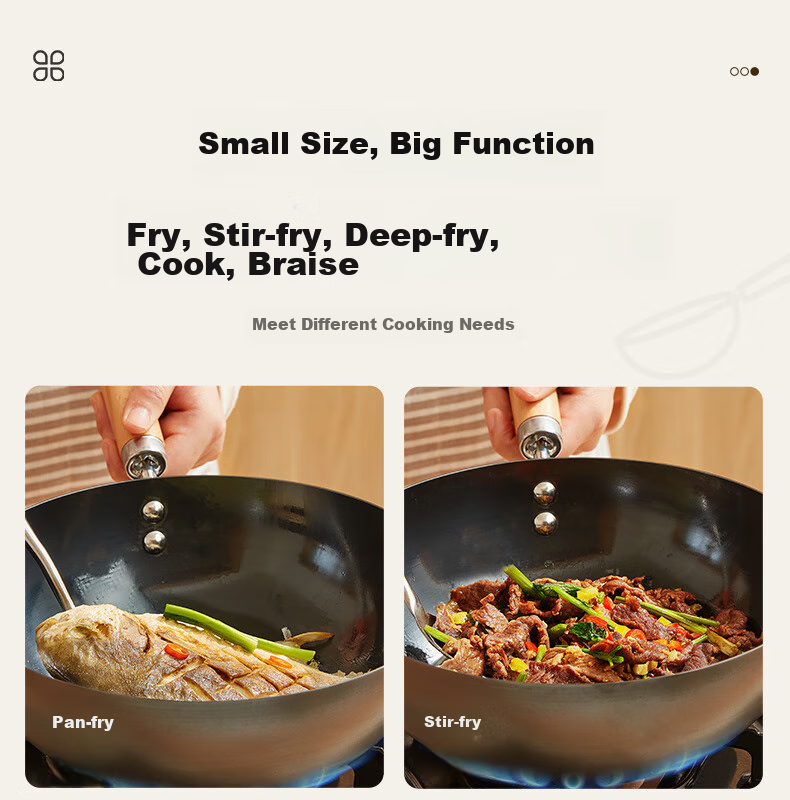 SUPOR Mini Premium Iron Wok 22cm, Household Use, Non-Coated, Wear-Resistant, Rust-Proof, Suitable for Gas Stove, EC22RF05 7