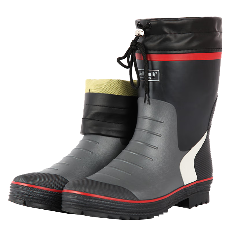 Jolly Walk Water Shoes, Rain Boots for Men, Mid-Calf Rain Boots, Fishing Waterproof Boots, Overshoes, Rubber Shoes, Tube Boots JW219 Red And Black 42