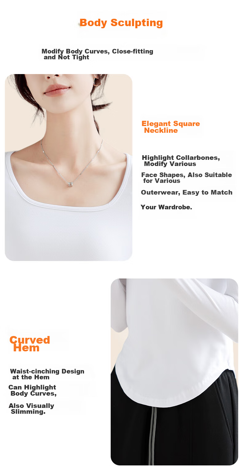 FitonTon Thick Crew Neck Base Layer, Winter Tight-Fitting Waist-Cinching Long-Sleeve T-Shirt, Slim-Fit Big Collar Top 8
