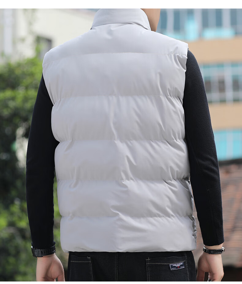 Warrior Men's Thickened Warm Solid Color Stand Collar Vest Fashion Waistcoat Autumn Winter Korean Casual Jacket 5