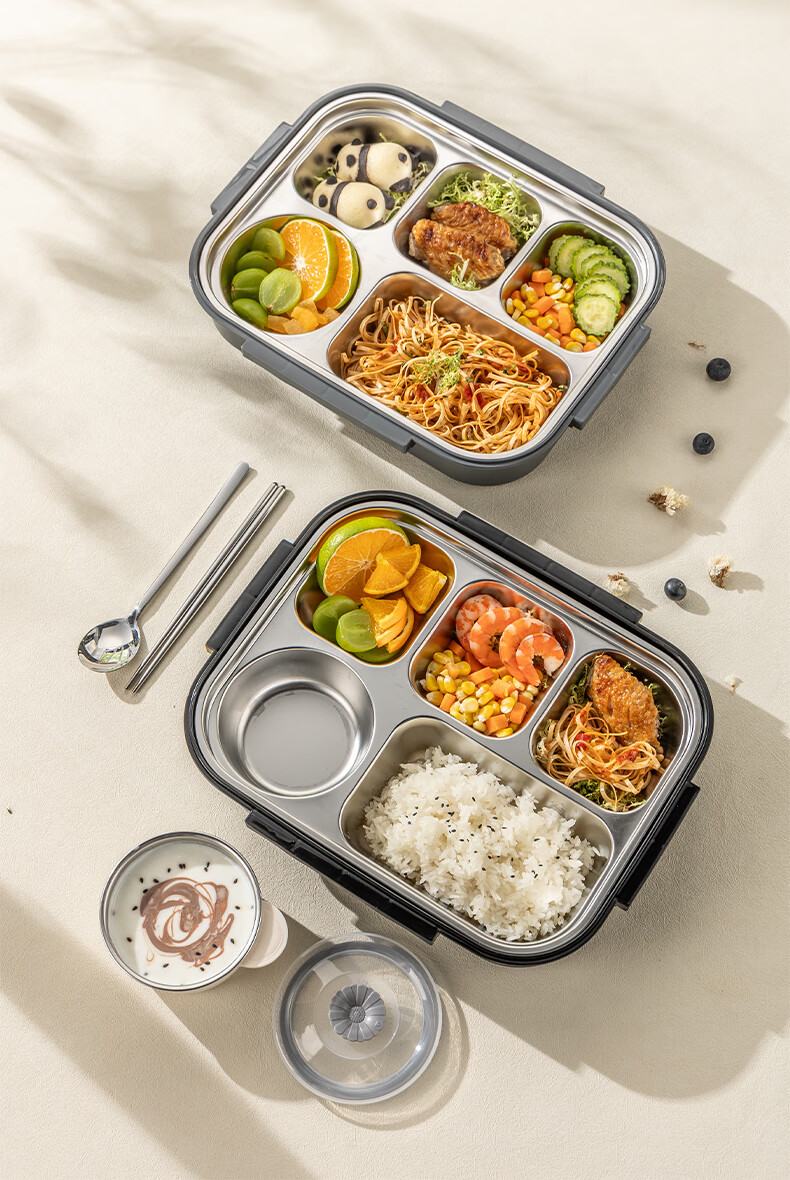 Guangyi 316L Stainless Steel Insulated Lunch Box for Students And Office Workers, Portable Meal Tray with 5 Compartments And Utensils, Green, GY7495 6
