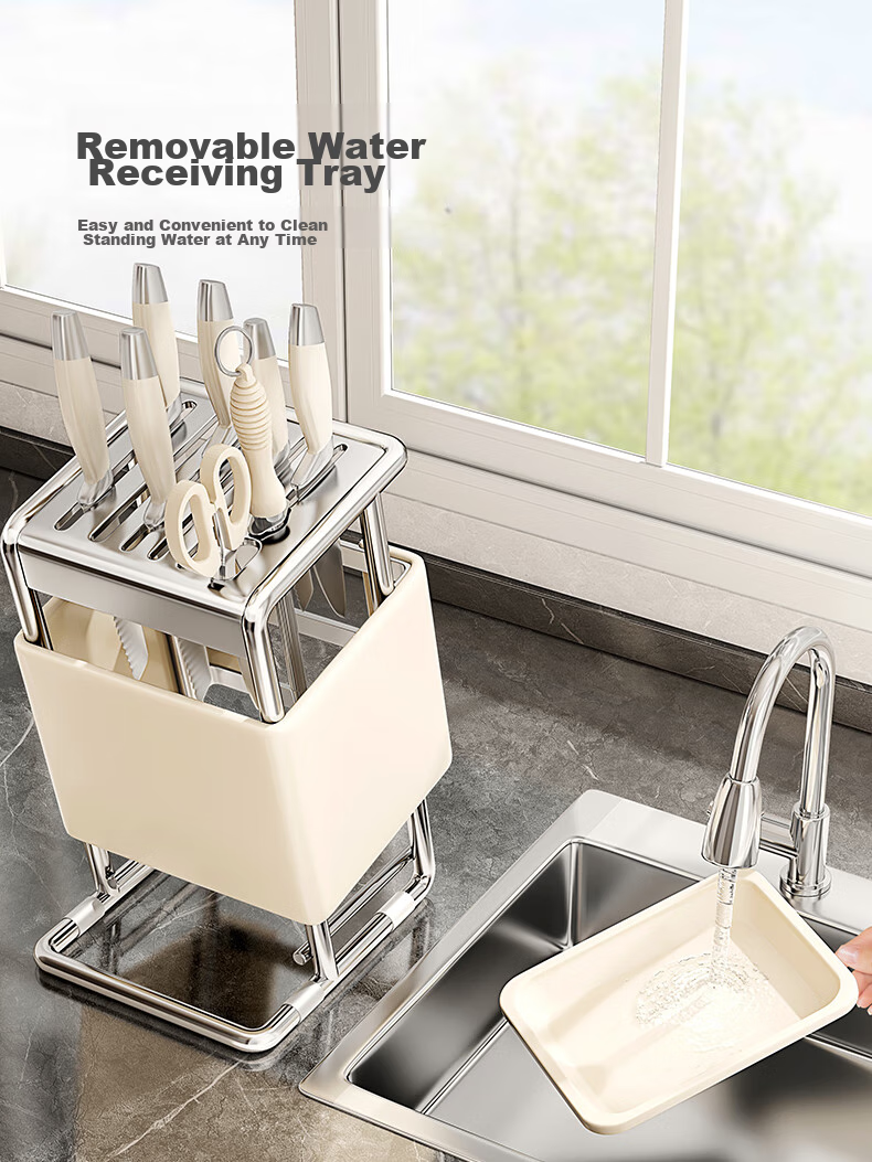 Shuaishi Stainless Steel Knife Holder Kitchen Storage Rack for Knives, Chopsticks, Cutting Boards, Multi-Functional Organizer Shelf 7