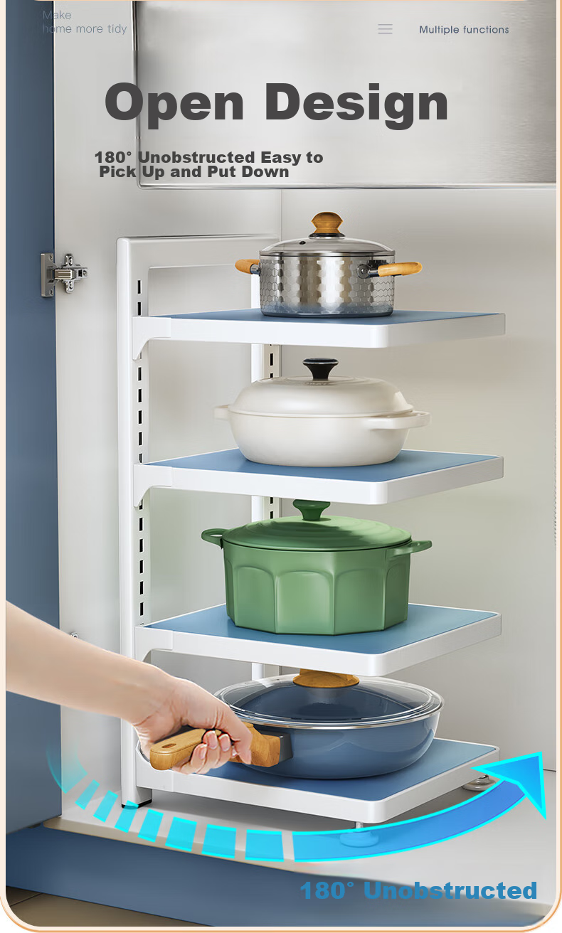 Shuaishi Kitchen Storage Rack, Pot Organizer, Multi-Layer Pot Shelf for Under-Sink Storage And Cabinet Use, 4-Tier White 6