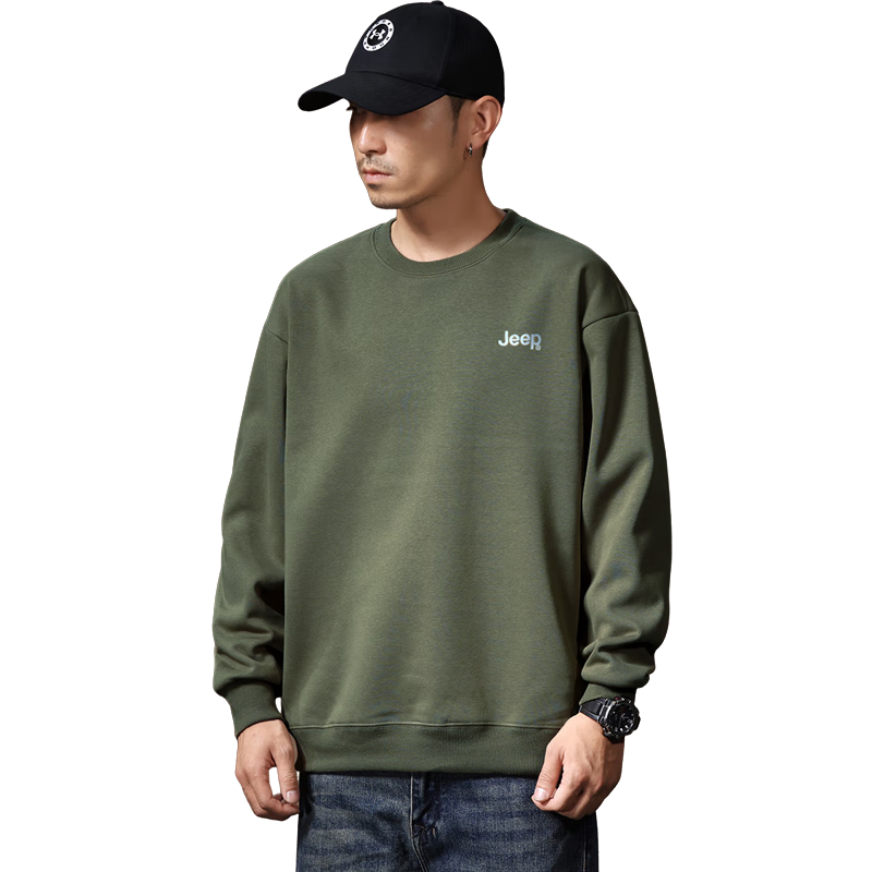 JEEP Men's Sweatshirt, New Spring And Autumn 2026 Style, Trendy Round Neck, Loose Long-Sleeve Casual Sportswear Top for Men, Fashionable