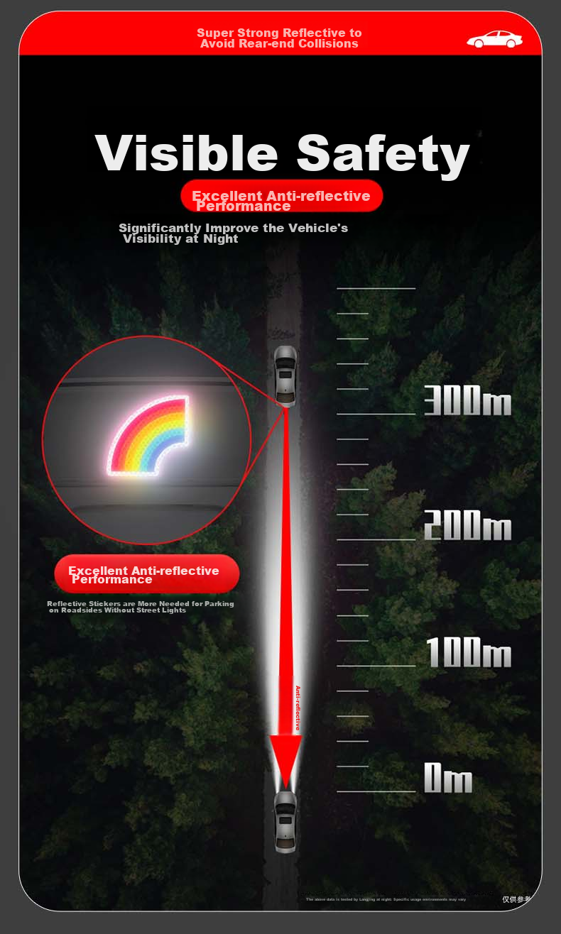 3M Reflective Warning Tape, Luminous Sticker for Electric Bikes, Motorcycles And Cars, Scratch Cover, Diamond Grade - Rainbow Signal, 8.5cm*8.4cm (1 Piece/bag) 2