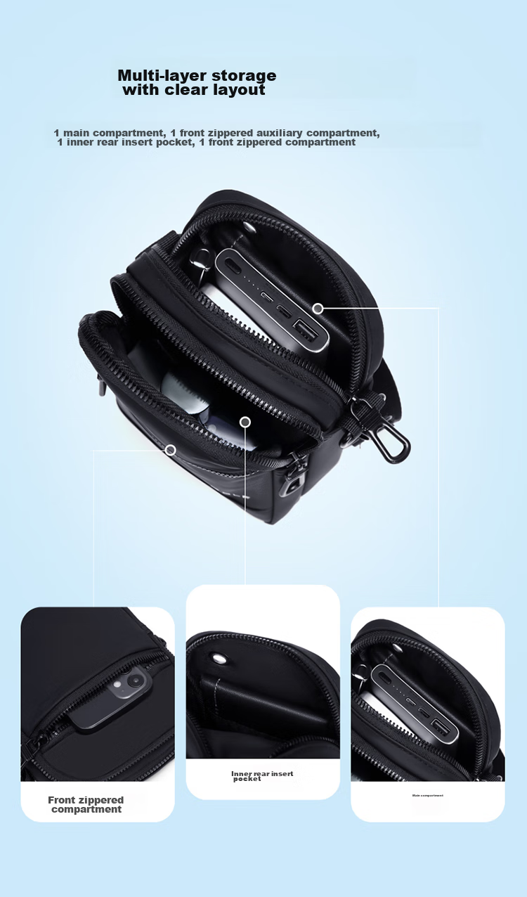 GOLF Shoulder Bag for Men, Casual Large Capacity Crossbody Bag, Multi-Compartment Phone Bag, Water-Resistant Trendy Portable Sports Hanging Bag, Versatile Fashionable Small Backpack 5I796325J Misty Black 8