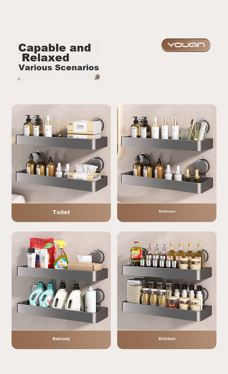YOUQIN Suction Cup Bathroom Storage Rack, Wall-Mounted without Drilling, Washbasin Organizer Box for Toilet 12