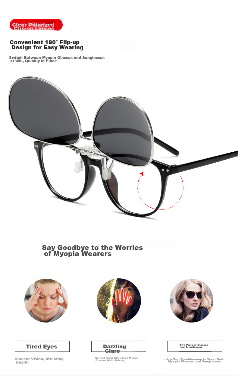 LOVECRAFT Myopia-Specific Sunglasses Clip-Ons for Driving, Polarized Clip-Ons for Black Frames - Night Vision Lenses, Sunglasses with UV Protectio 19