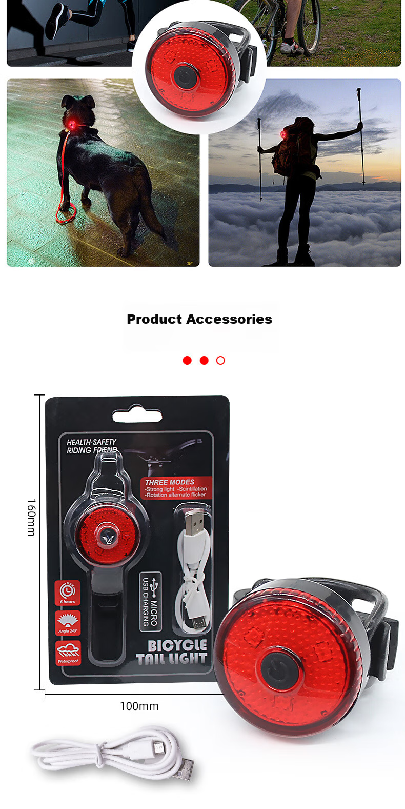 BIKEBROS Bicycle Taillight, Creative Outdoor Night Riding, USB Rechargeable, Cycling Safety Warning Light, Road Mountain Bike, Long Versio 8