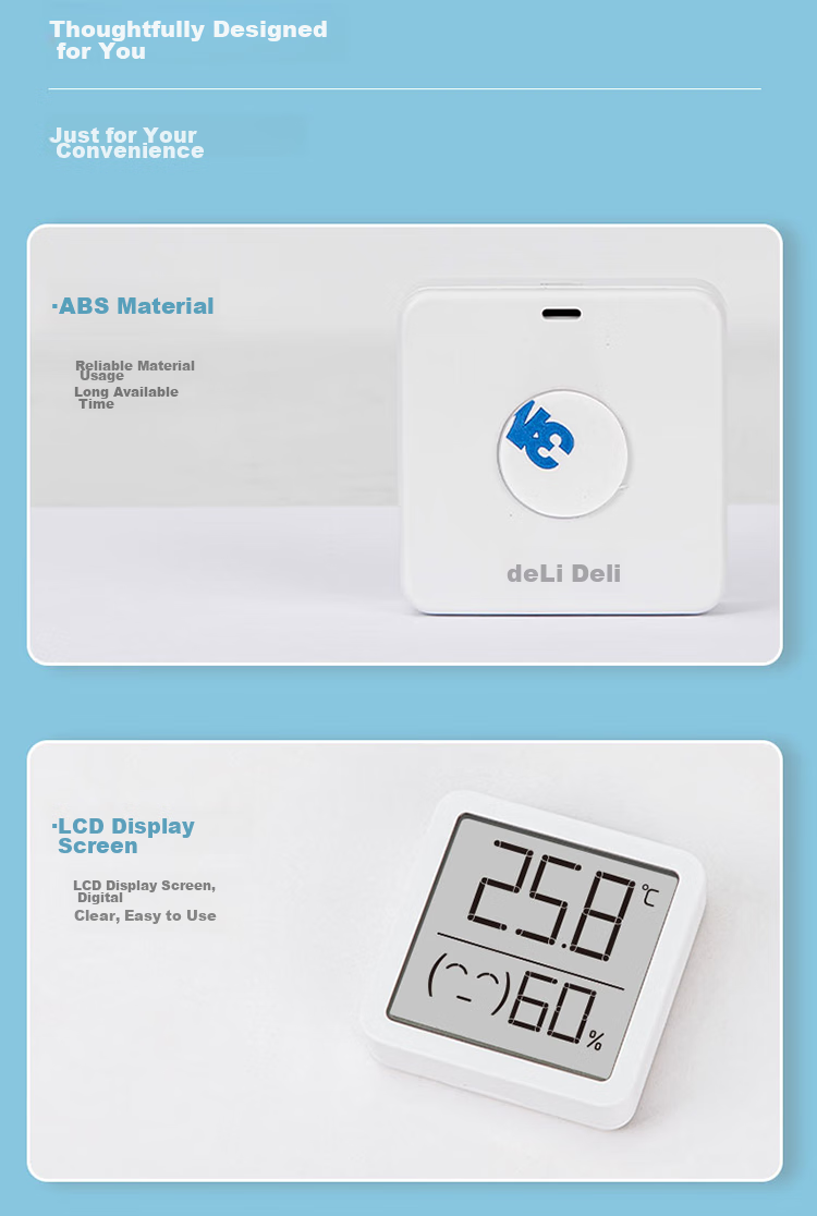 Deli LCD with Alarm Clock, Electronic Thermometer And Hygrometer, Bathroom And Baby Room Temperature And Humidity Monitor, 8813 10