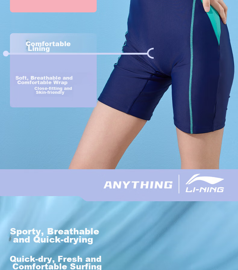 Li-Ning One-Piece Swimsuit for Women, Conservative Square-Leg Design, Professional Swimming Training, Slimming Fit, Suitable for Hot Springs And Vacation, Swimwear 496 Blue-Green L 5