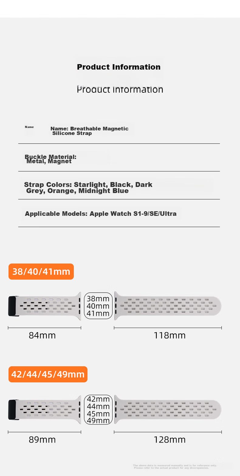 Mashi Compatible Apple Watch Band, Silicone Perforated Hollow Design for Ultra 4/3/iWatch/S12/11/10/9/8/7/6/SE, Breathable Magnetic Strap for Autum 14