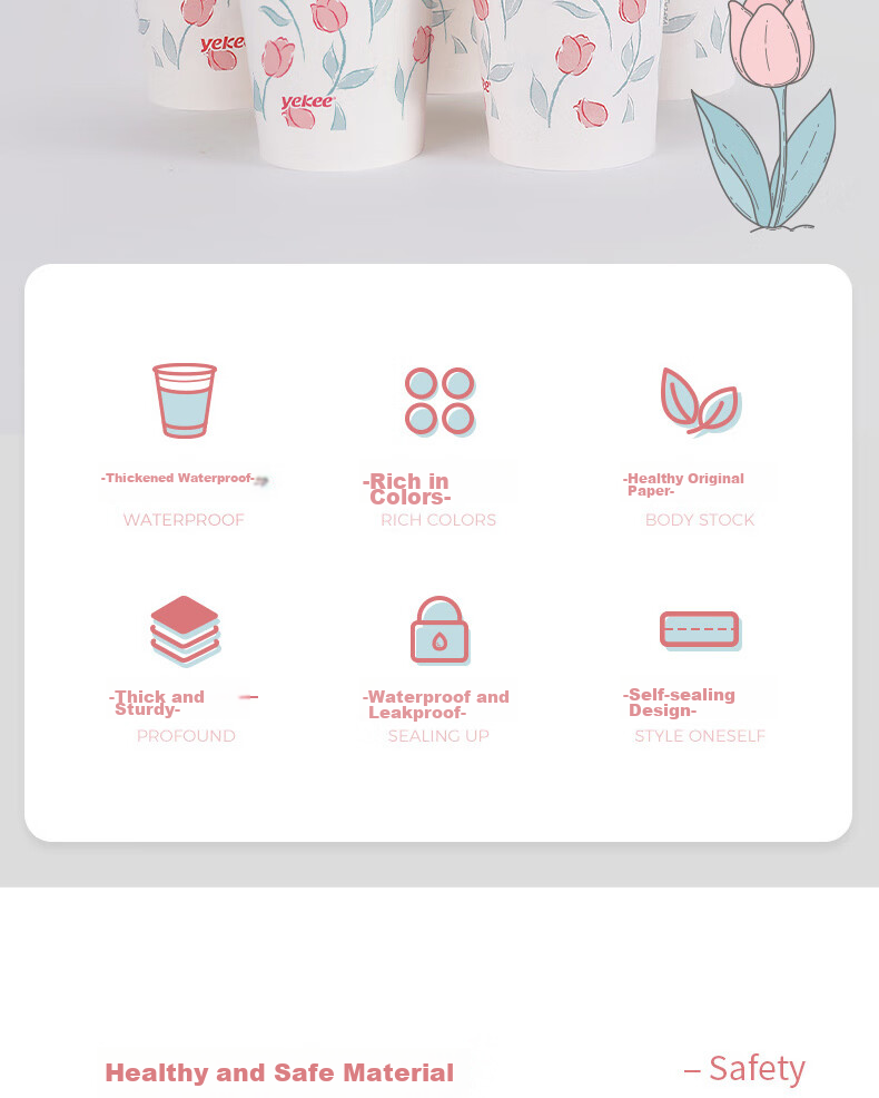 Yekee Disposable Thick Paper Cups 228ml, Office Business Home Party Water Cups Coffee Cups, Pack of 50 Y-3935 3
