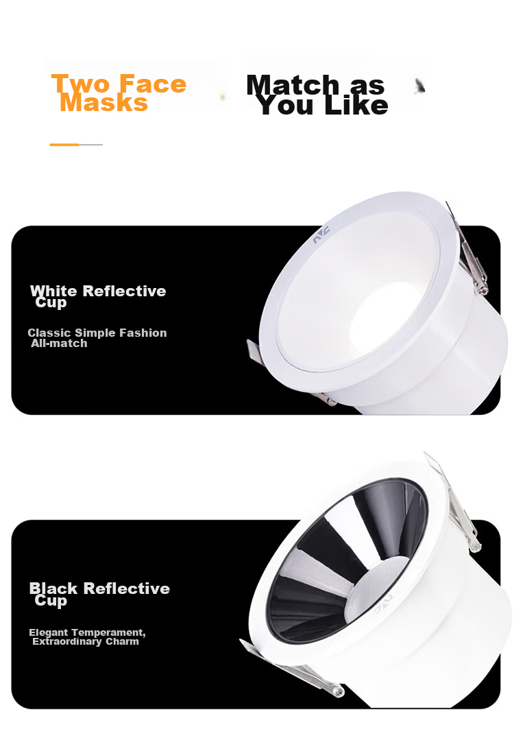 NVC LED Downlight, Living Room Background Wall Recessed, Washed Wall Small Hill Aluminum Material, 7W White Cup Warm White [Mingyue], Ra95 9