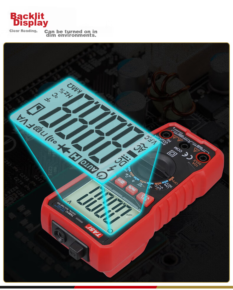 Teansi Multimeter, Smart Burn-Proof Digital Multi-Function Portable Automatic Identification Electrician Multimeter TA804A 6