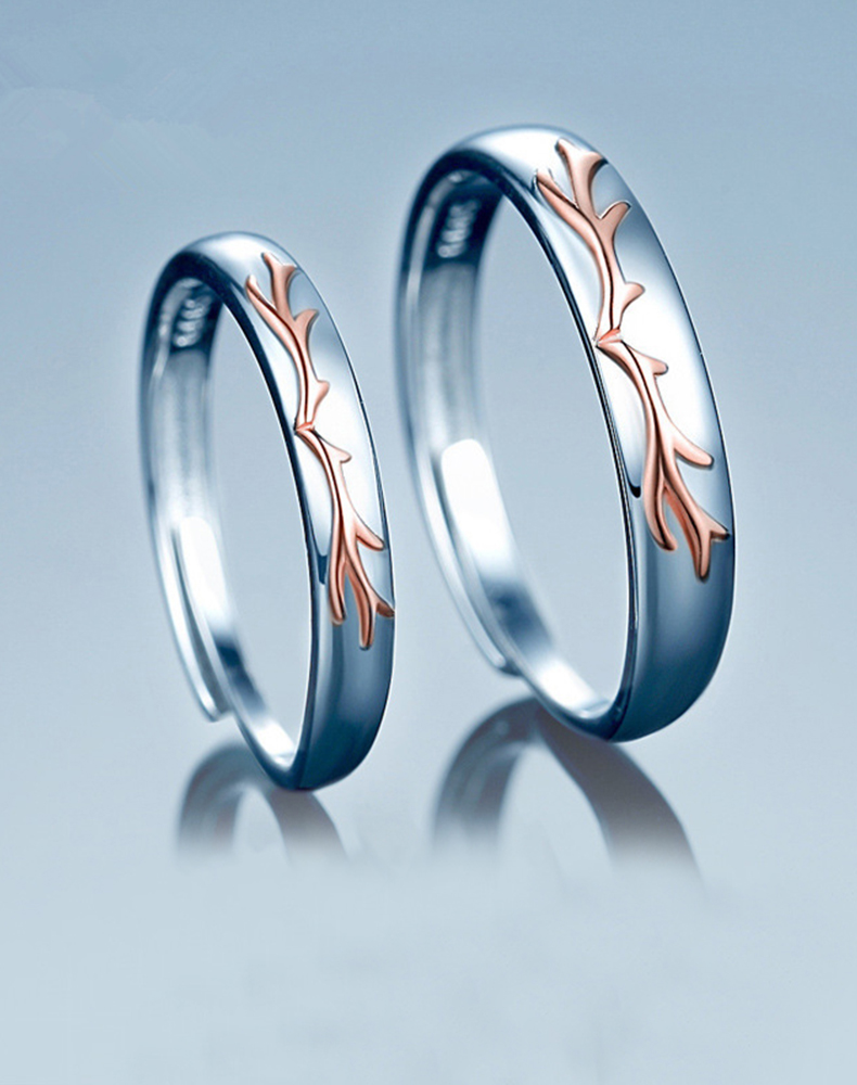 kader卡蒂罗999足银对戒情侣戒指一对活口鹿角礼物