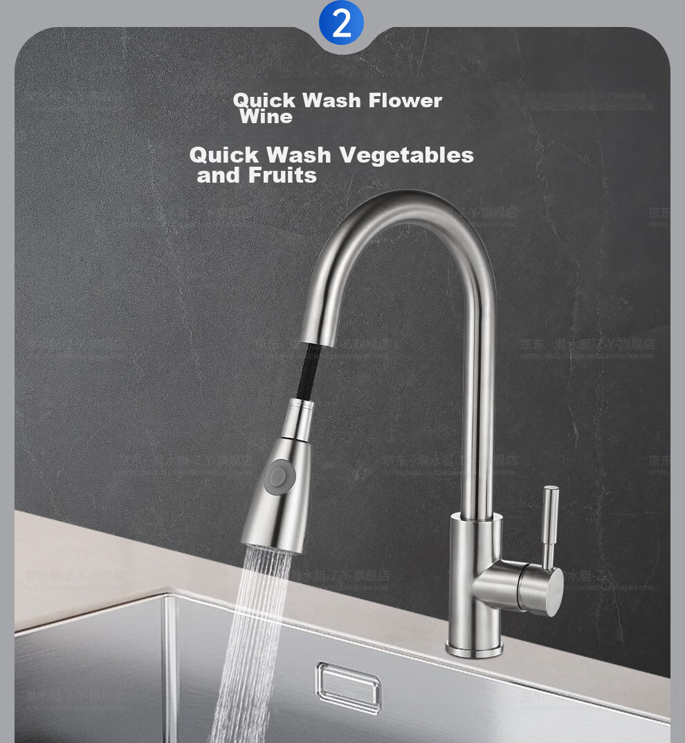 Submarine L3049 Pull-Out Faucet, Single-Hole Hot And Cold Sink Faucet with Two Water Flow Settings, Stainless Steel Brushed Sink Faucet 10