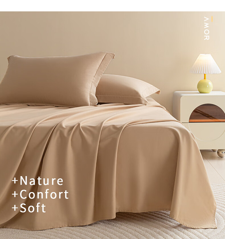 AMOR Antibacterial Class A 100-Count Brushed Cotton Bed Sheet Single Piece Naked Sleep Pure Cotton Winter Double Bed Sky Blue 245x250cm 1