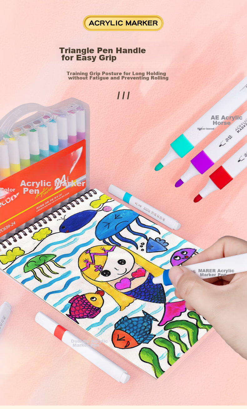 TRUECOLOR ZC639-60 Single-Head Water-Based Acrylic Marker, PP Box Packaging, Waterproof Quick-Drying, for Children And Students, Hand-Drawn Graffiti Painting, Watercolor Pen, Colored Drawing Brush 4