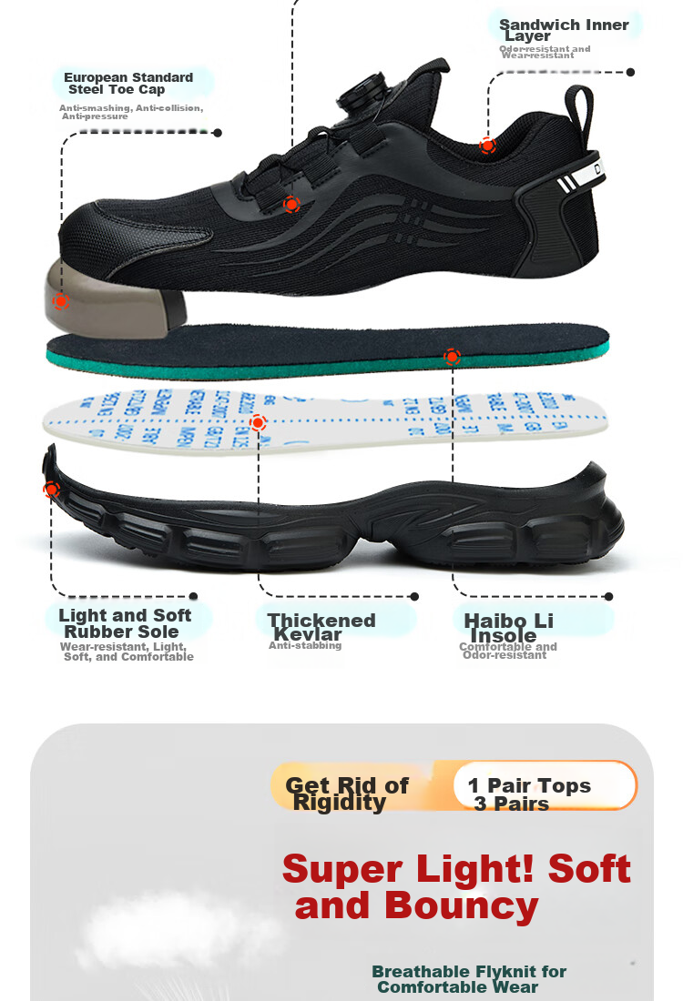 Dinggu Safety Shoes for Men, Anti-Smashing, Puncture-Resistant, Soft Sole, Comfortable Work Boots, Black All-Season Style with Smart Buckle, 1105hei41 3