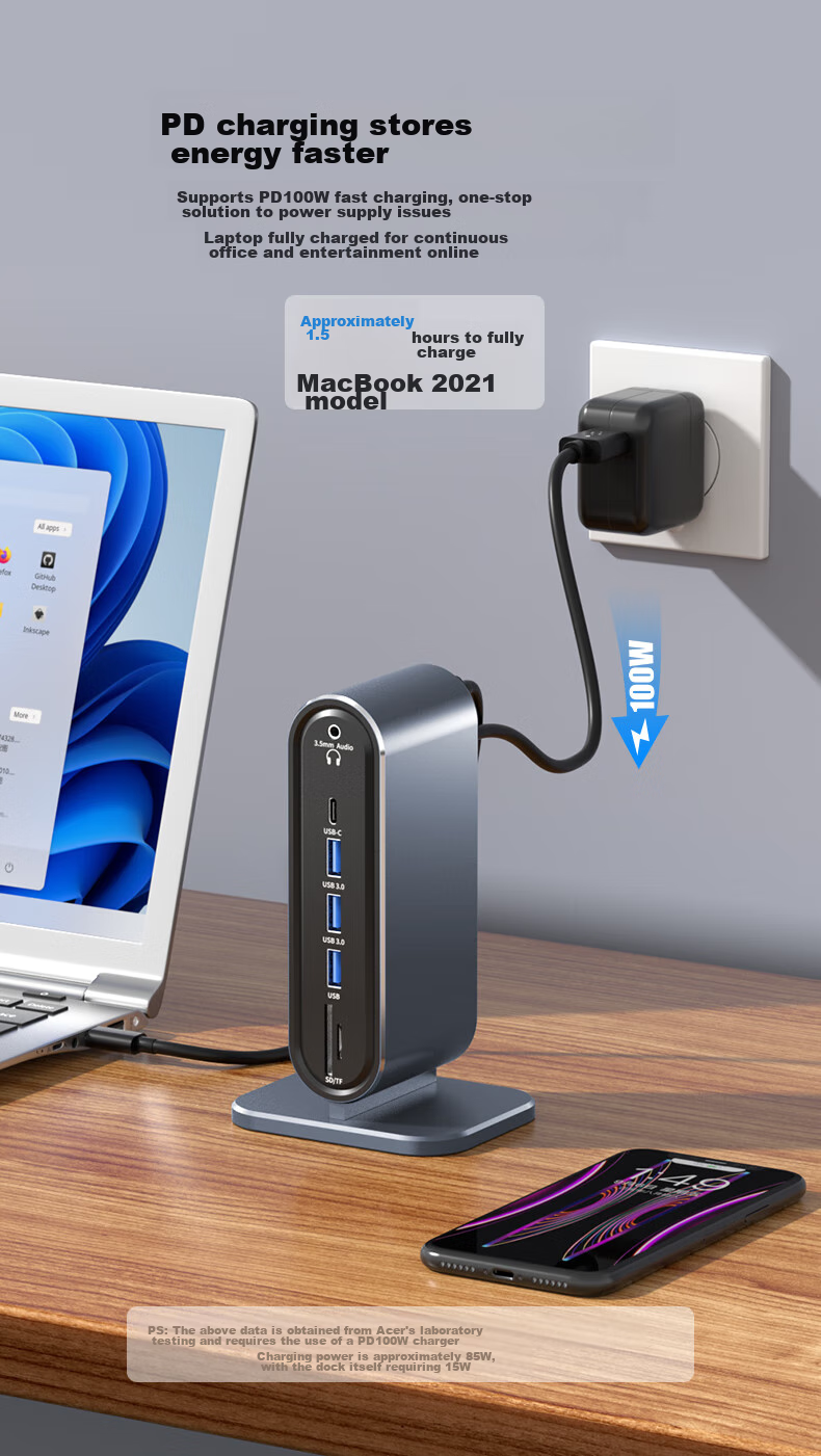 Acer Type-C Vertical Expansion Dock HDMI/VGA HD Screen Mirroring 4K Gigabit Ethernet Port Adapter USB Hub Compatible with MacBook Huawei Laptops Expansio 8