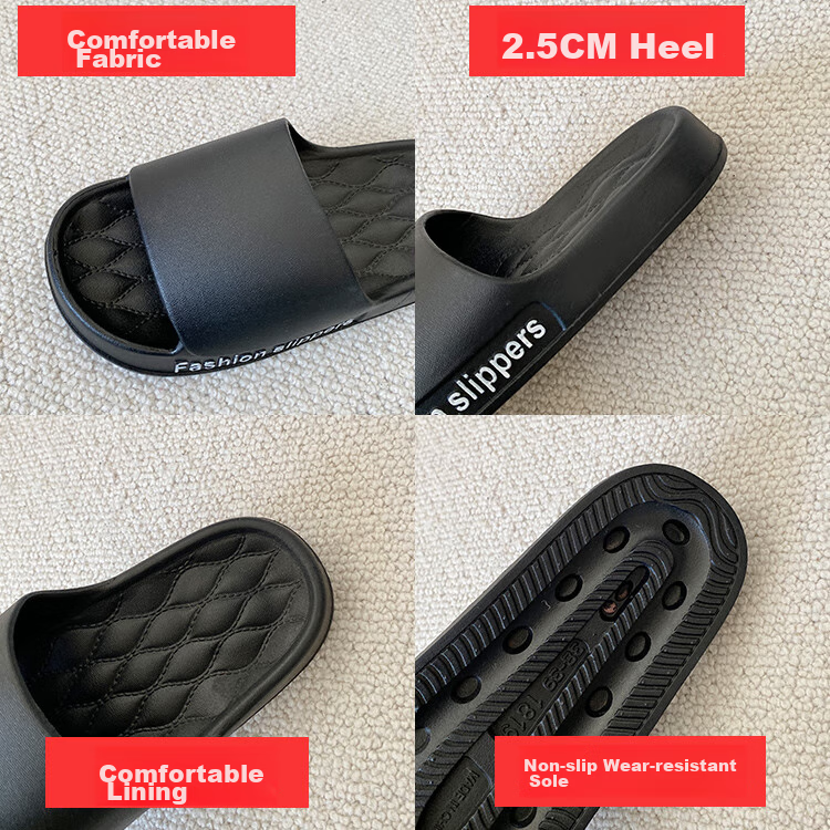 IQGD Slippers for Men And Women, Soft-Soled Floor Slippers, Non-Slip Bathroom Slippers for Couples, Home Use, 1819 Black, Size 42-43 16