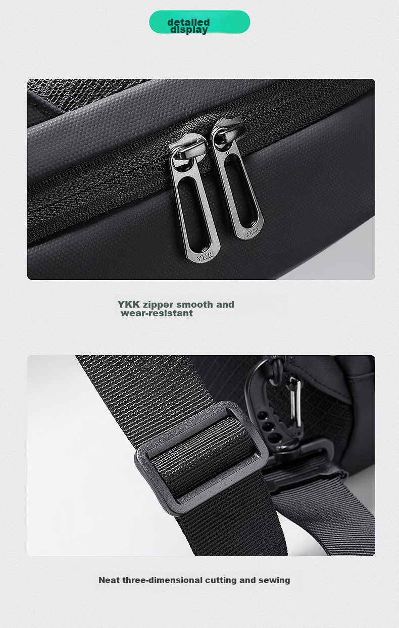 MARK RYDEN Chest Bag, Men's Sliced Three-Dimensional Crossbody Bag, Large Capacity, Personalized Shoulder Bag, Sports Hard Shell Bag, MR7507, Cool Black 20