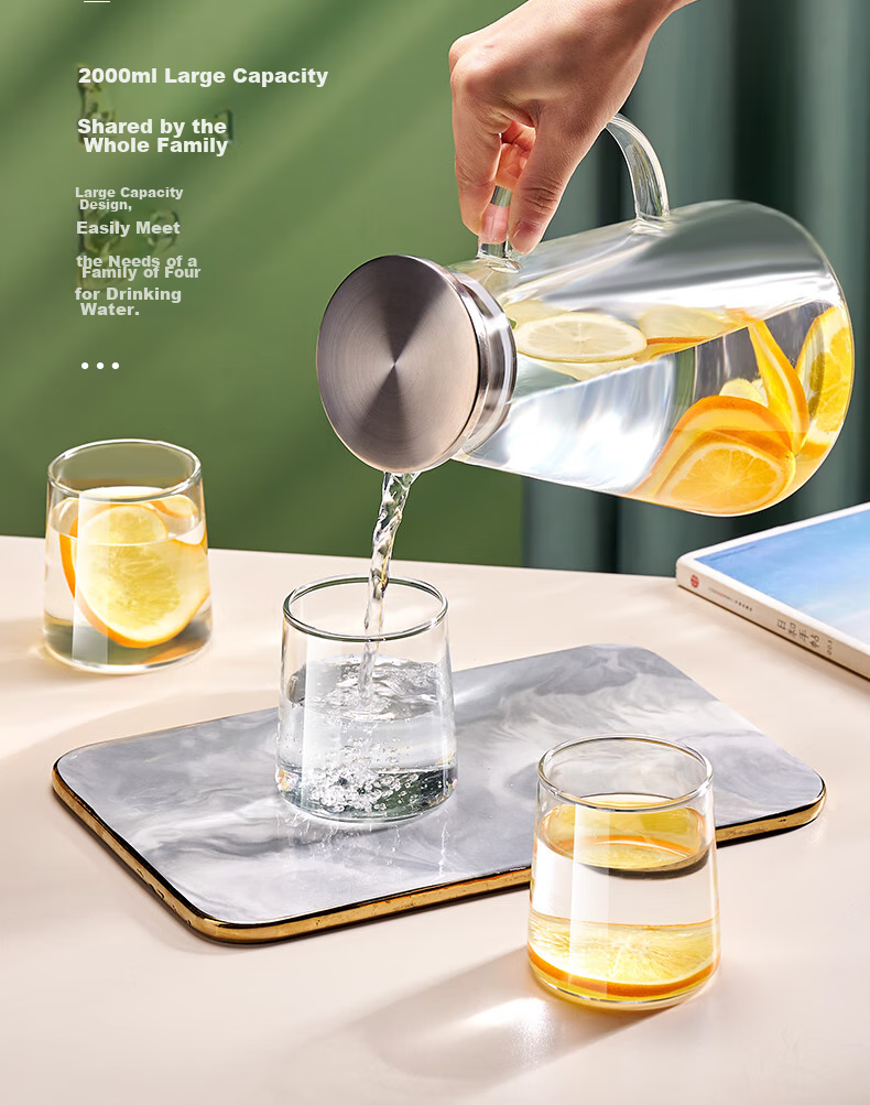 Jieanxi Large Capacity Cold Water Pitcher, Heat-Resistant High Borosilicate Glass Kettle for Home Use, 1.8L Student Gift 8