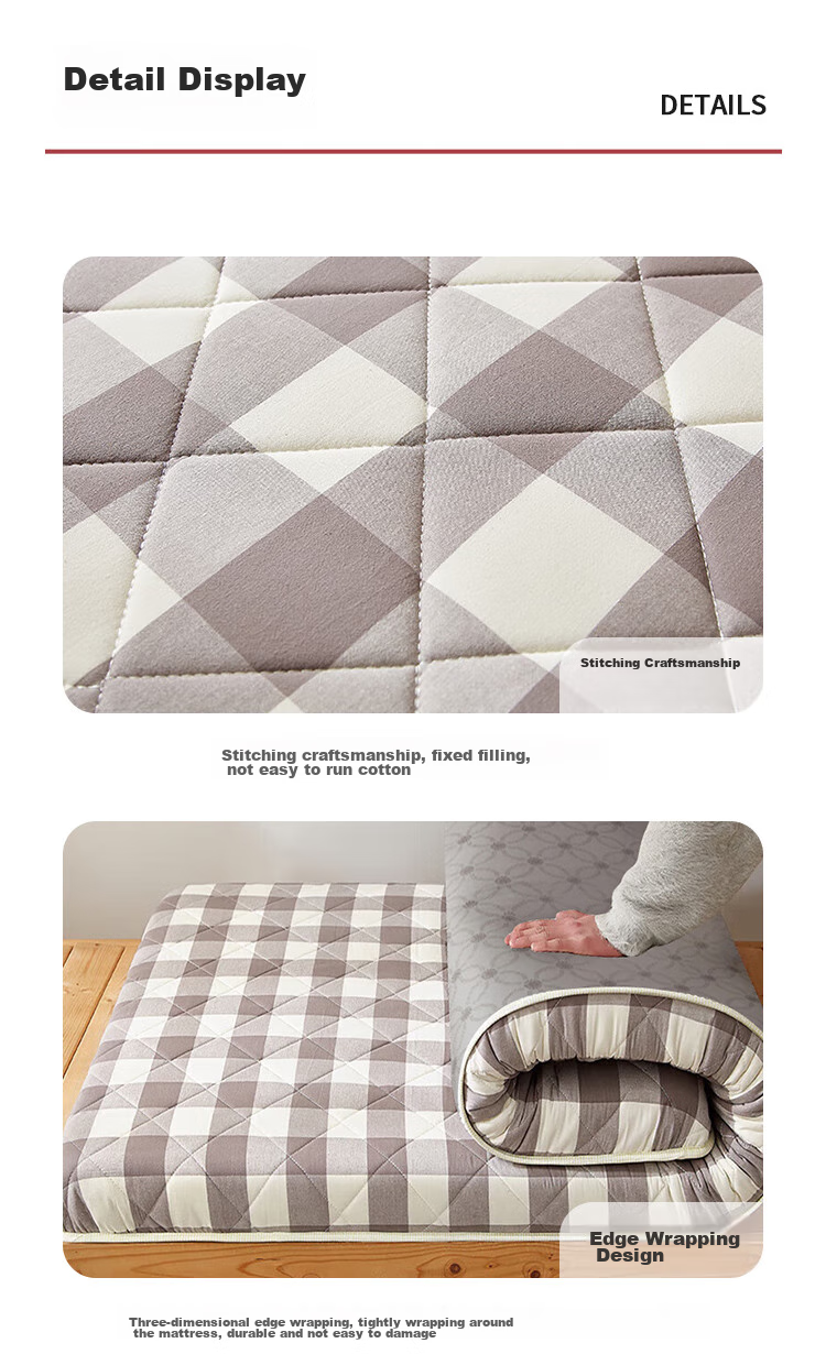 Wuyinliangpin Mat Cover for Mother And Baby, Student Dormitory Bedding, Single Mattress Pad, 90x190cm, for 0.9-Meter Bed, Bunk Beds, Gray Checkered Pattern, 6cm Thick 10