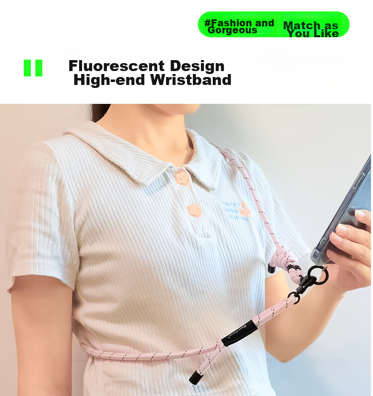 ESCASE Phone Lanyard, Neck Strap, Crossbody, Luminous, Detachable, Adjustable Strap for Outdoor Use, Hiking, Camera Accessory, Anti-Loss, High-End Feel, Light Pink, MPS-L15Pro 1