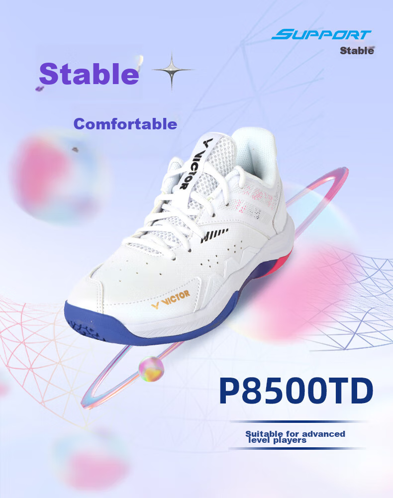 VICTOR Badminton Shoes, All-Round Competition Model, Shock-Absorbing Power Cushion, for Men And Women P8500TD, Pearl White/light Purple, Size 36 1
