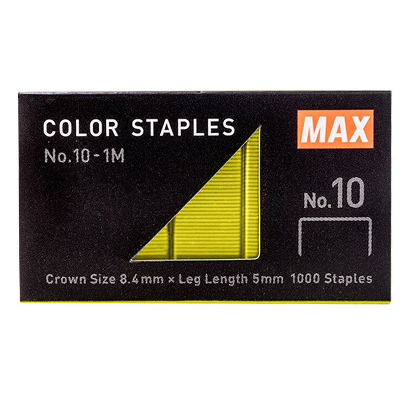 MAX Colored Staples #10, 1000 Pieces/box, Student Business Financial Binding Office Stationery Supplies, No.10-1M Yellow