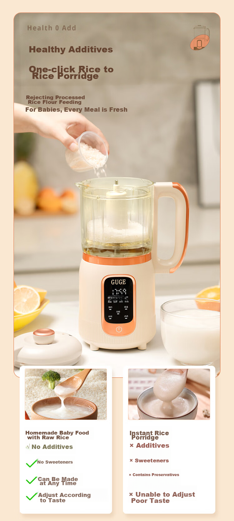 GUGE German Fully Automatic Food Processor Baby Food Maker Stainless Steel Blades Steam Cooking Mixing All-In Multifunctional Household Grinder Food Processor GG658 Gree 6