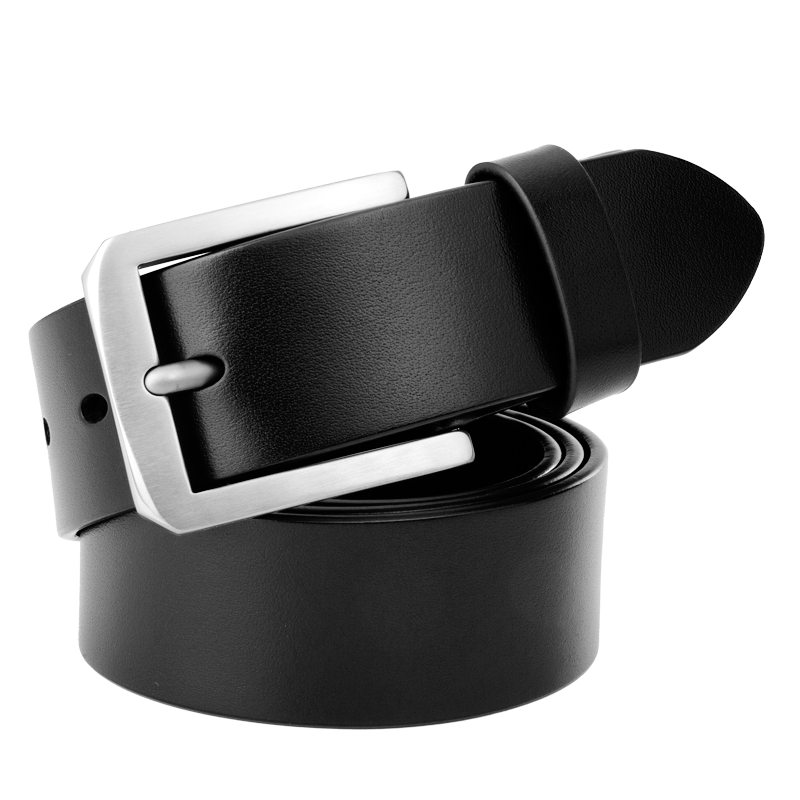 Cattlesboss Titanium Buckle Belt for Men, Luxury Top-Grain Leather Waistband, Birthday Gift Box for Men, 3187 Gift for Dad, Black, 110cm