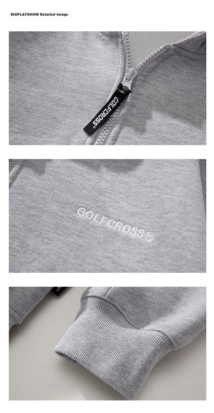 GOLFCROSS Couple's Sweatshirt, Spring And Autumn Letter Embroidery, Loose Hooded Cardigan Jacket, Gray, S 16