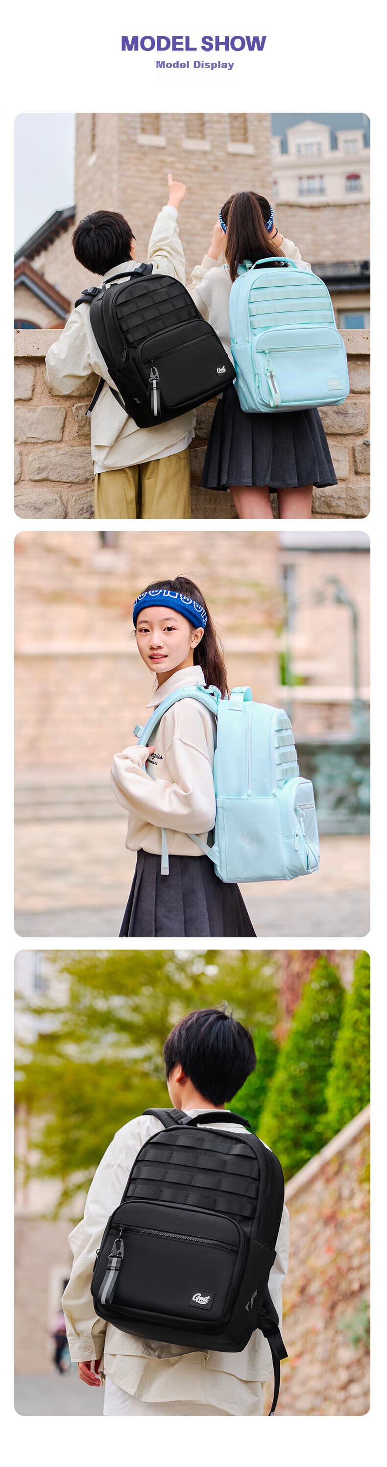 Gmt for Kids Large Capacity Backpack with Spine Protection And Weight Reduction for Middle School Students, Elementary School Students, And Teenagers in Grades 5-6, Black 12