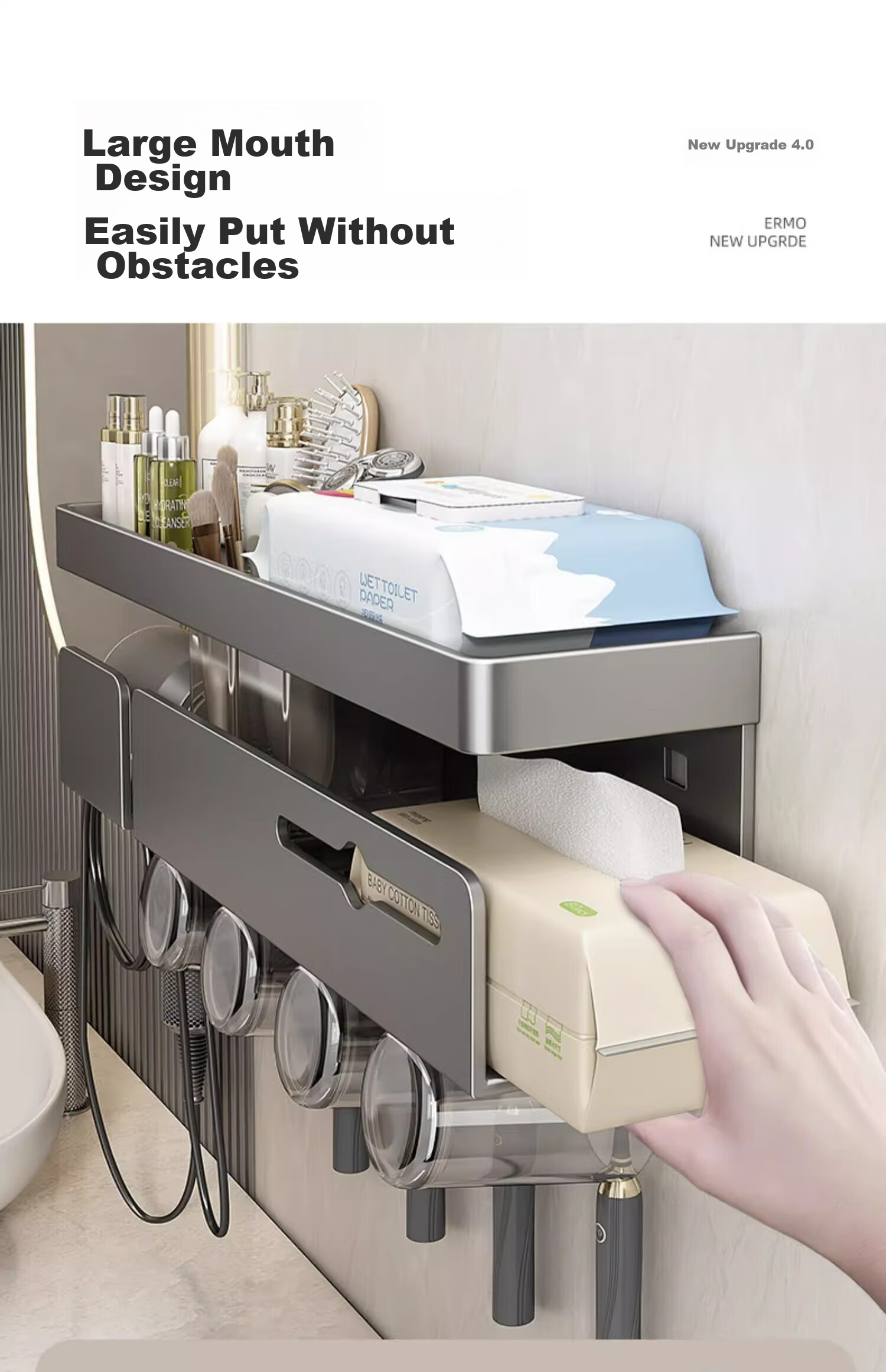 MUYA Electric Toothbrush Holder, Bathroom Storage Rack, Toilet And Bathroom Rinsing Cup, Multifunctional Hair Dryer Wall-Mounted Rack 10