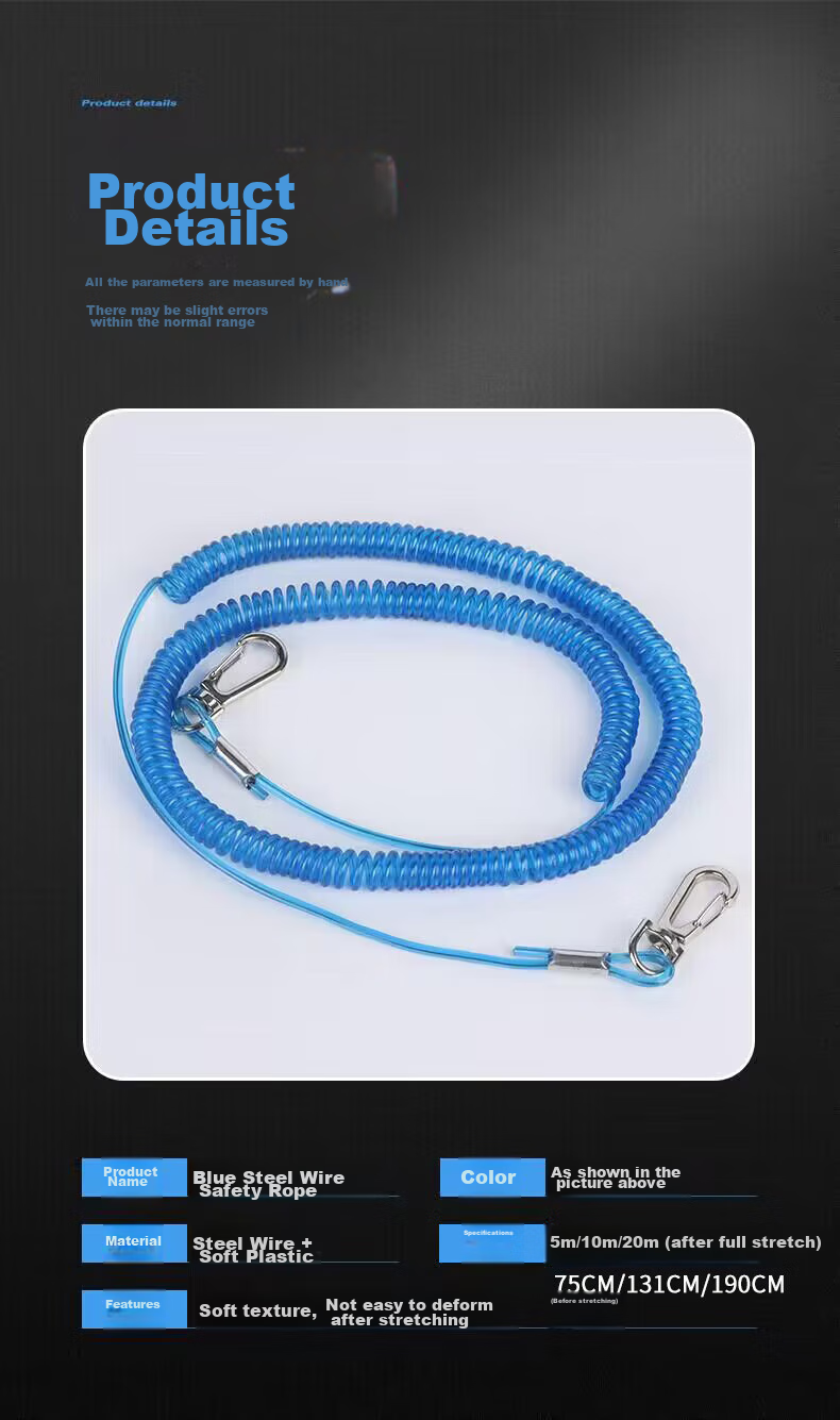 Xionghuo Fishing Line with Retractable Steel Wire, 5m Long, Automatic Rod Protection, Thickened Buckle, Large Hook, Anti-Slip Rope 6