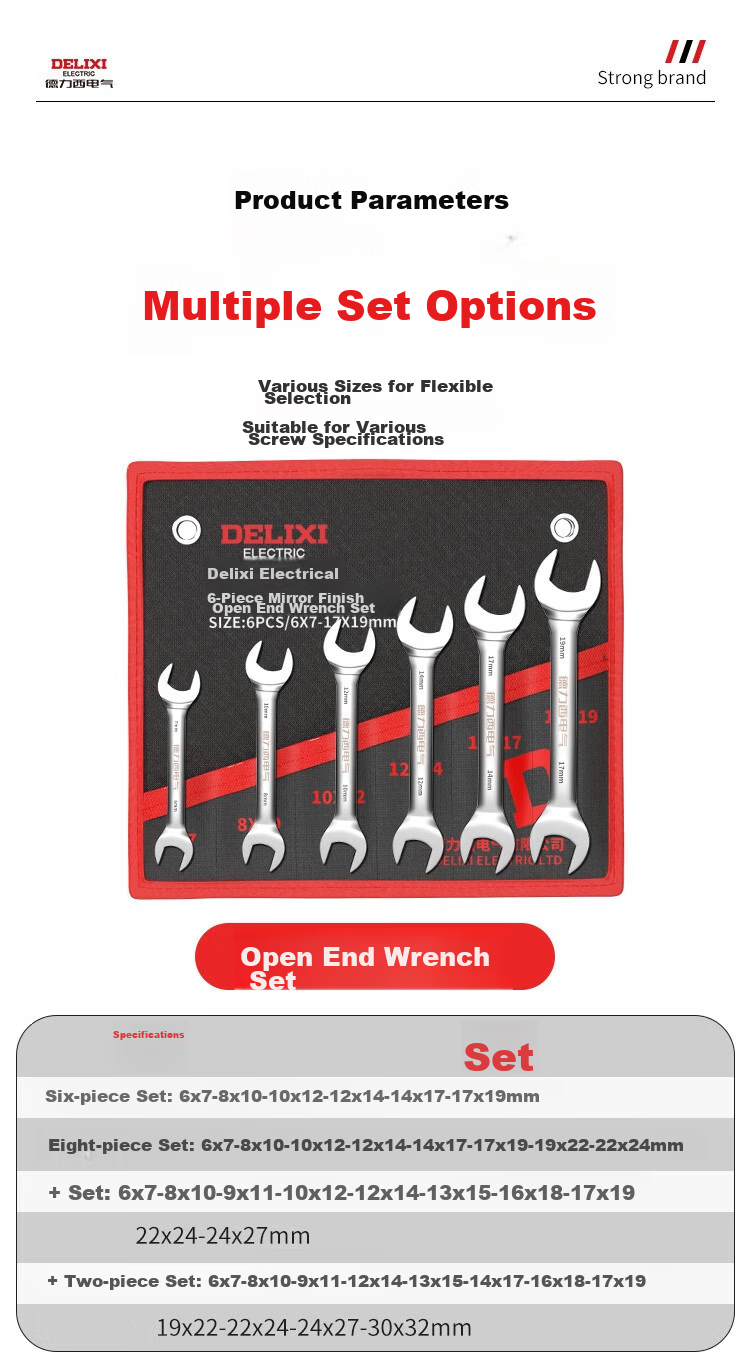 DELIXI ELECTRIC Wrench Set, Open-End Wrenches for Home And Car Repair, Labor-Saving Open-End Wrenches, 6-Piece Set 10