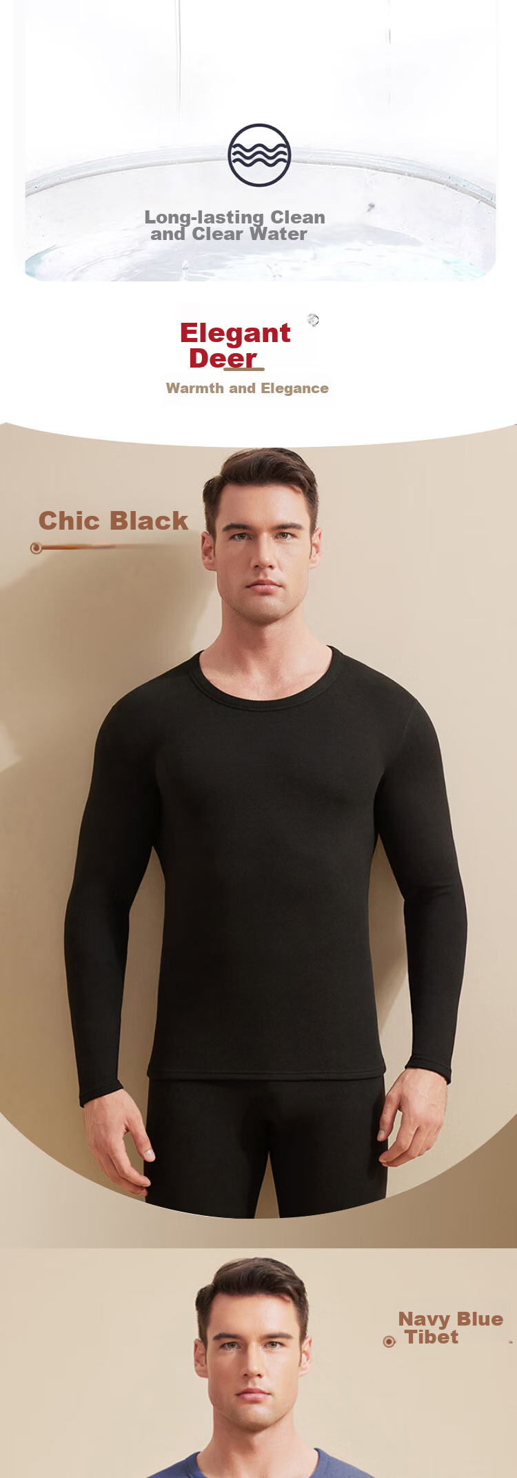 Yalu down silk thermal underwear for men, fleece-lined thick base layer, winter cold-resistant autumn shirt and pants set 9