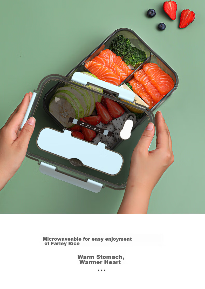 PINYU Ultra-Light Glass Lunch Box Microwave-Safe Food Grade Sealed Container with Lid for Office Workers 7
