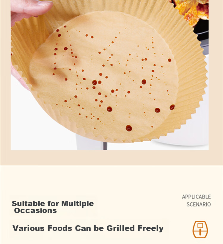 Kelinlai Air Fryer Paper, Suitable for 3L And Above Round Air Fryers, Household Oil-Absorbing Disposable Baking Silicone Paper Trays, 100 Sheets 6
