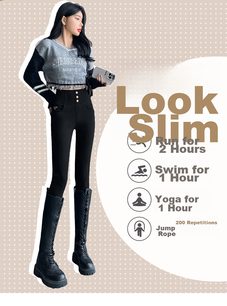 FitonTon High-Waisted Leggings for Women, Outer Wear Autumn Winter Style, Black Tight-Fitting Pencil Skinny Pants with Three Buttons, Small Black Trousers, Black, Size S 6