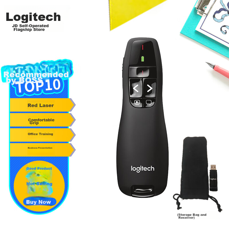 Logitech R400 Wireless Presenter, PPT Page-Turning Pen, Presentation Remote (Laser Pointer), Electronic Pen, Projector Remote Control