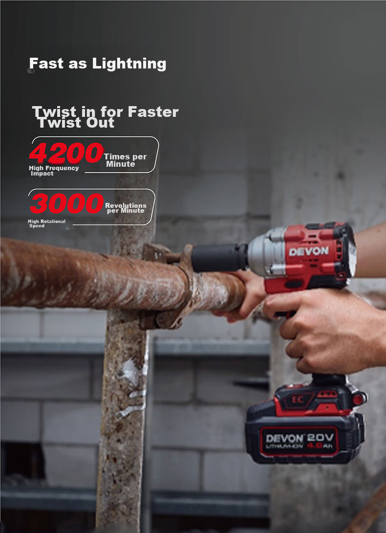 Devon 20V Brushless Electric Wrench, High Torque 5760, Impact Electric Impact Wrench, for Scaffolding Workers And Woodworkers, Single Machine Head 2