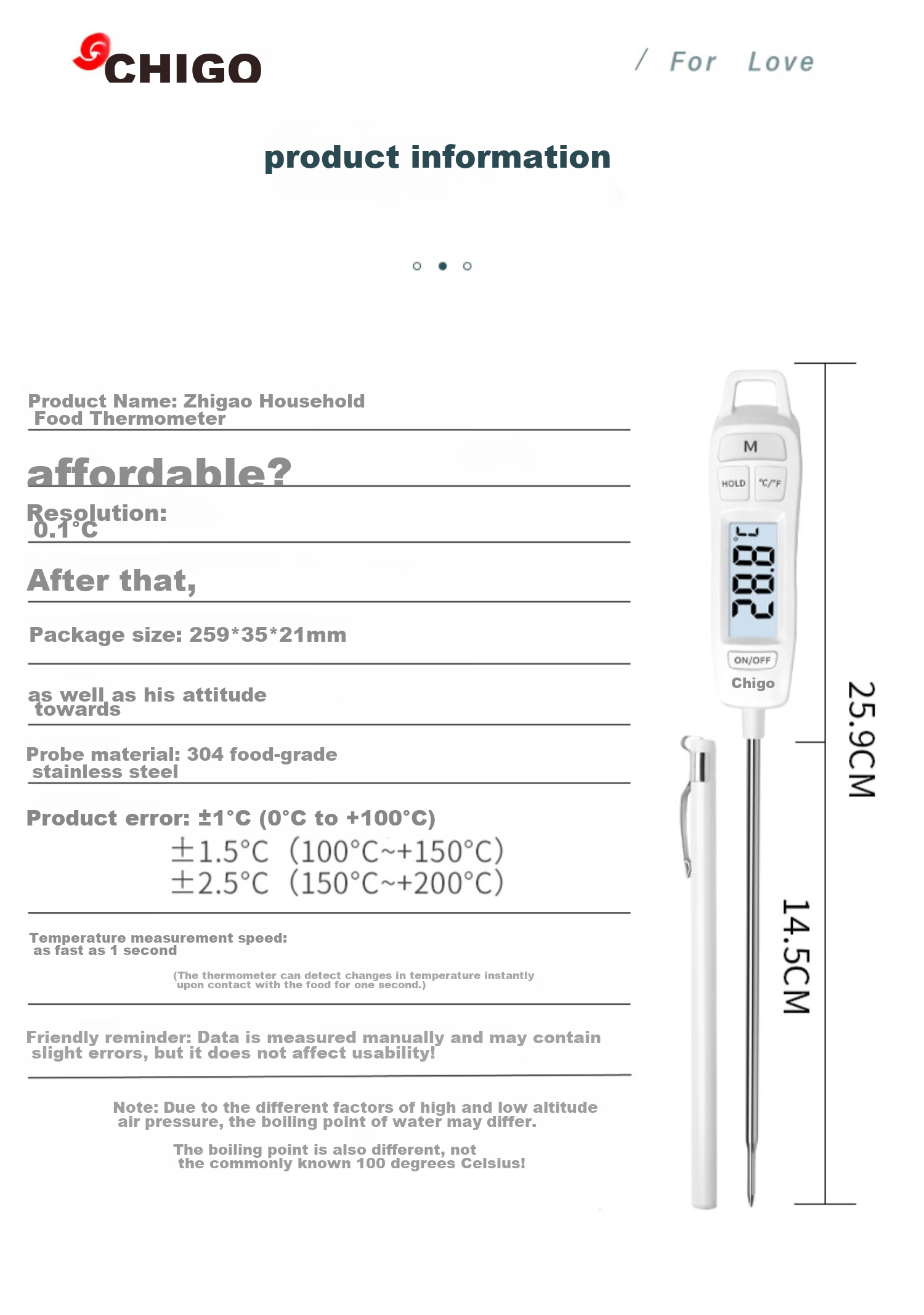 CHIGO Probe Kitchen Food Thermometer, Oil Temperature Meter, Baby Milk Thermometer, Water Thermometer, ZG-8010 Backlit Model 21