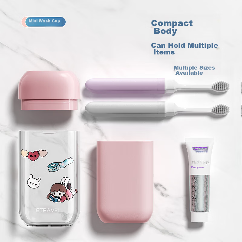 BADIGAO Travel Toiletry Cup Set with Toothpaste, Toothbrush, Portable Three-In Storage Box, Mouthwash Cup for Travel, Business Trips And Hotel Use