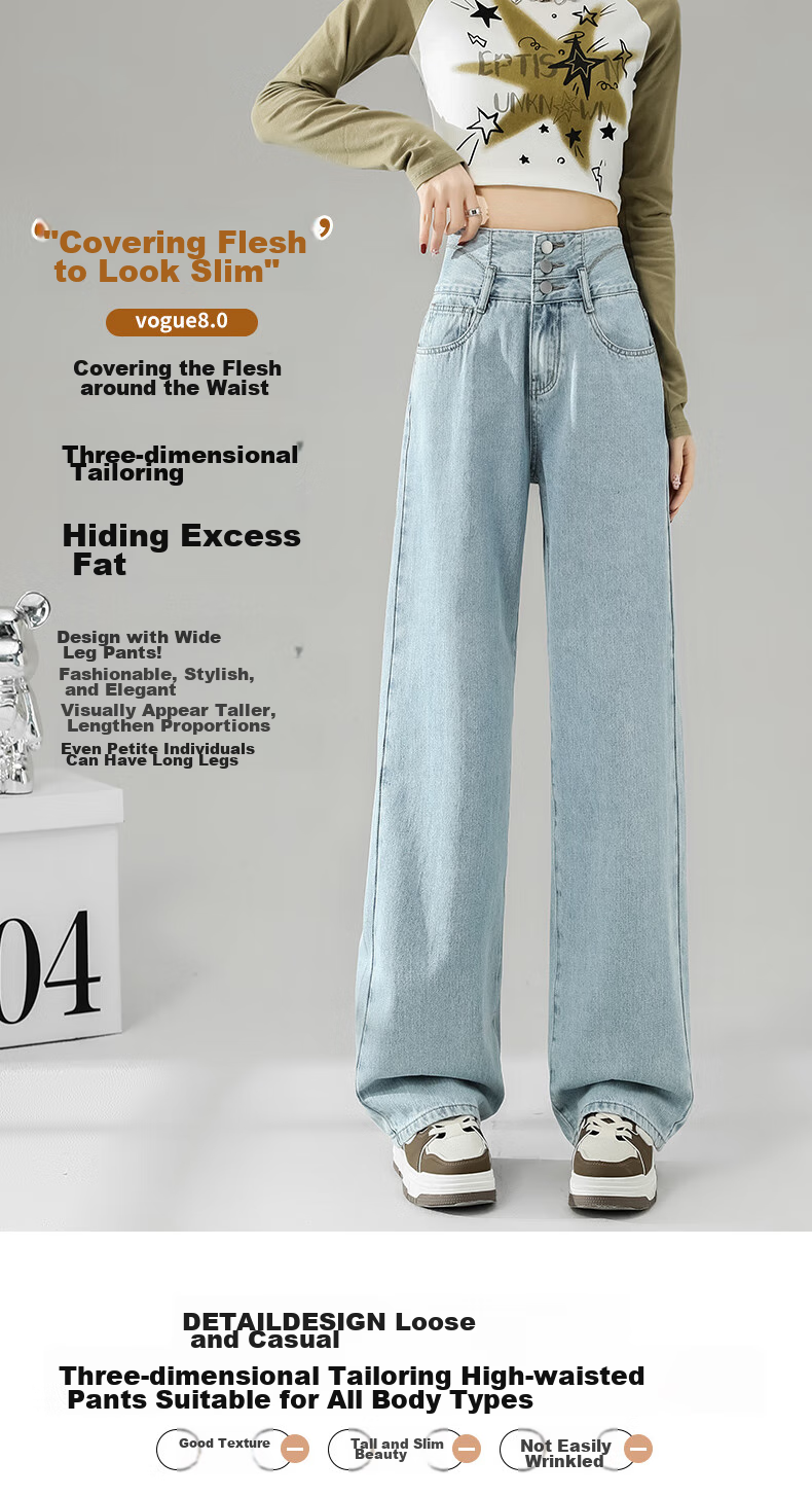 LangSha Women's Jeans, Spring And Summer Three-Button High-Waist Loose Wide-Leg Pants, Slimming Thin Vintage Straight-Leg Trousers for Wome 5