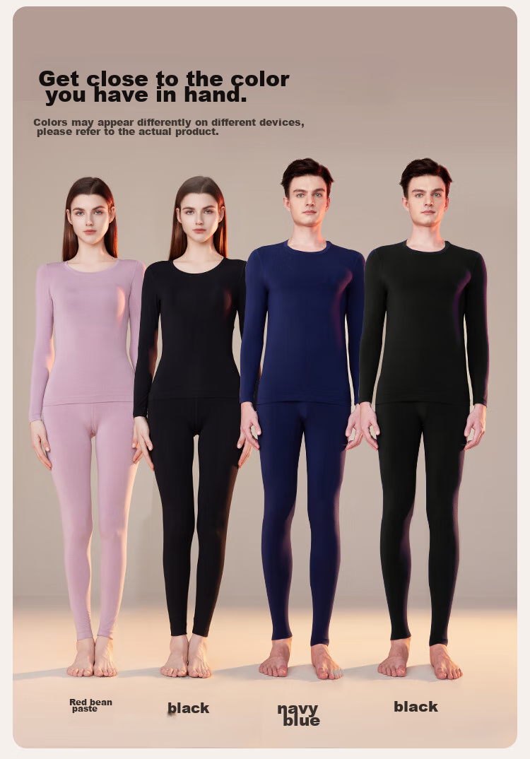 Ordifen [Wool Modal Set] Men's Thermal Underwear, Winter Round Neck Top And Pants, Seamless Navy Blue, Size L 18